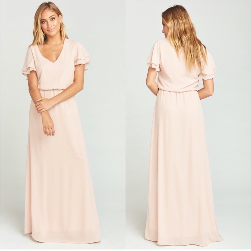 Show Me Your MuMu Light Blush Maxi Dress with Flutter Sleeves